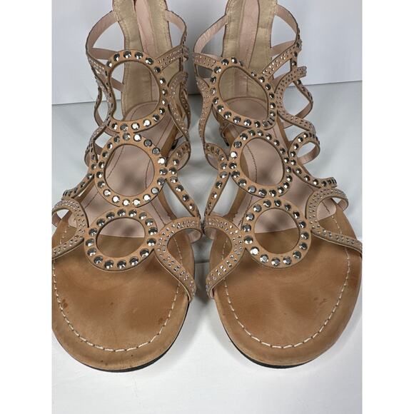 Klub Nico Joella Sandals Flats Leather Tan Size 7 Neutral Zipper Studded Boho - Picture 8 of 10